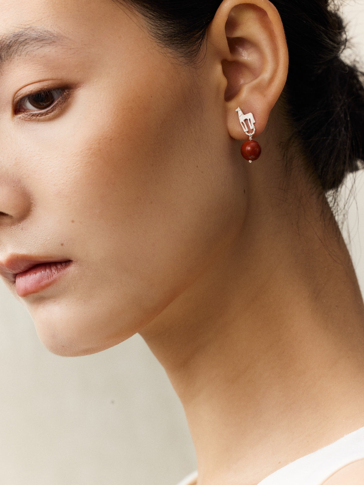 Youma Red Stone Round Bead Drop Earrings