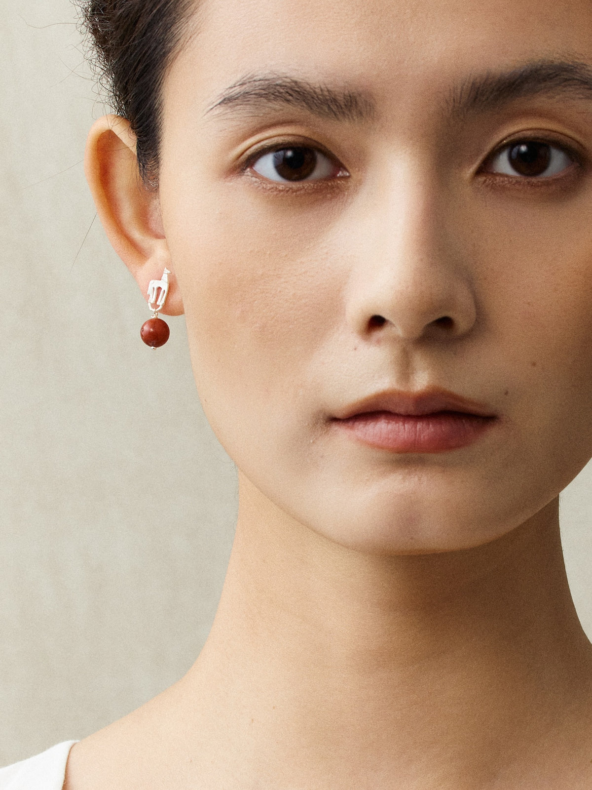 Youma Red Stone Round Bead Drop Earrings