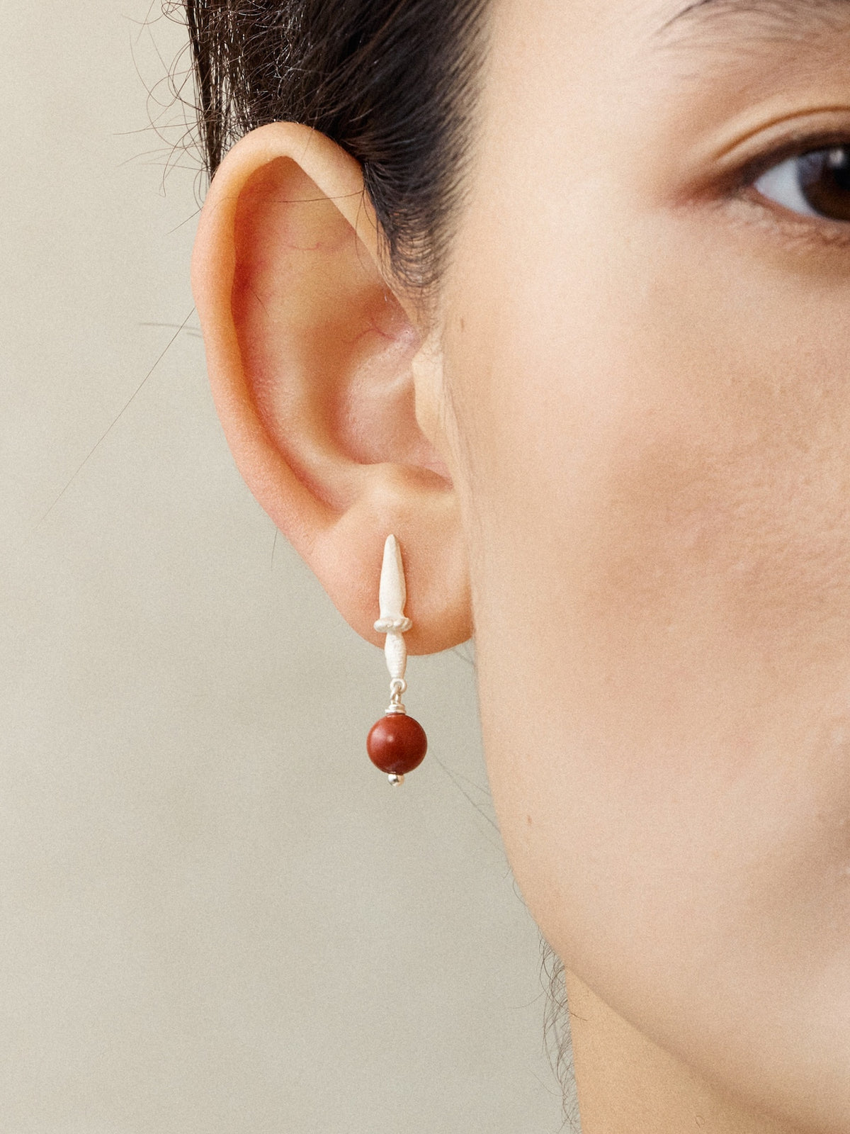 Leaf Tip Sterling Silver Red Stone Pendant Earrings