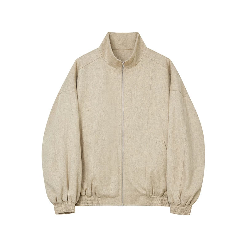 Stand-collar zip-up padded hemp jacket