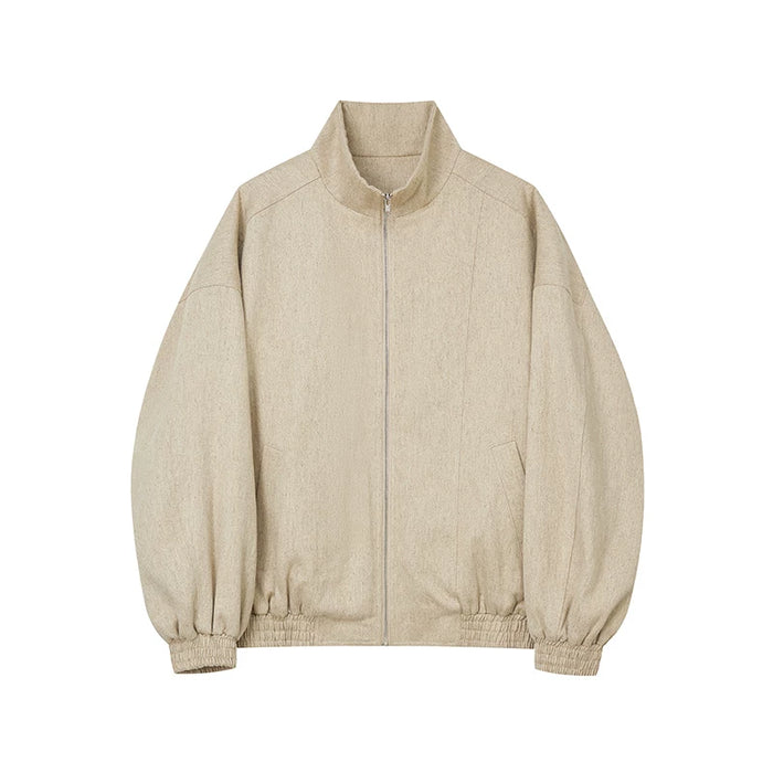 Stand-collar zip-up padded hemp jacket