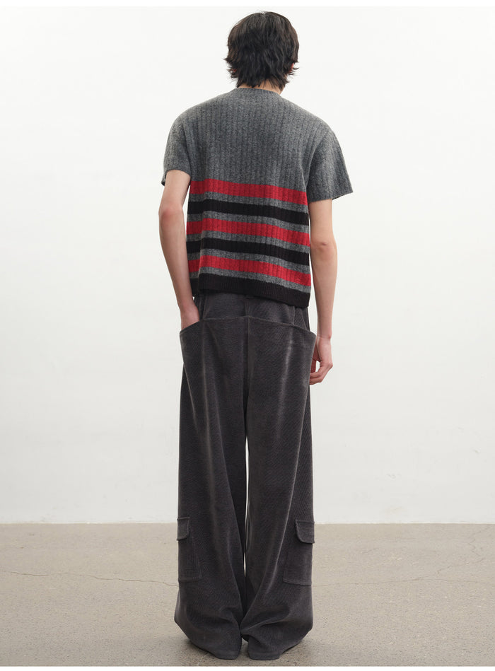 Black & Red Striped Knit T-Shirt