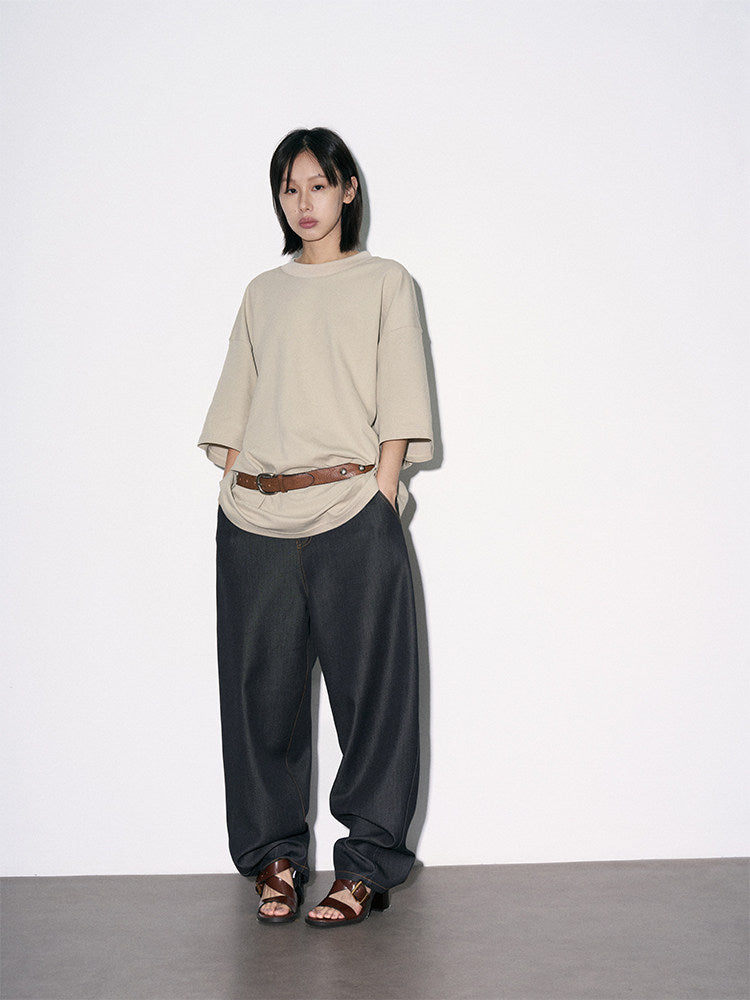 Washed denim-look wide-leg pants