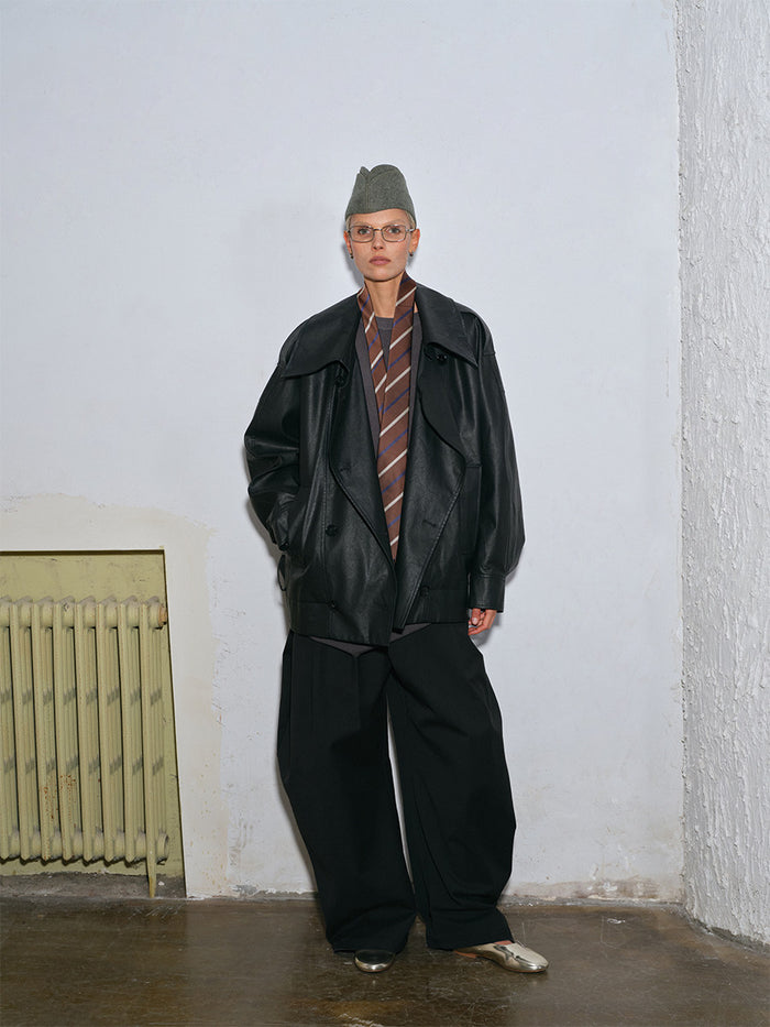 Waxed double-breasted cropped trench jacket