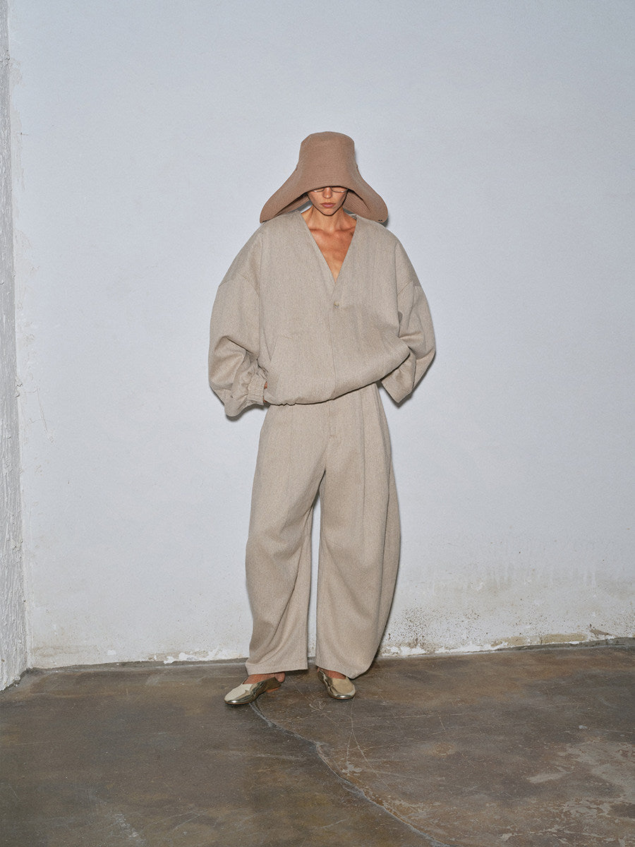 Natural hemp curved wide-leg casual pants