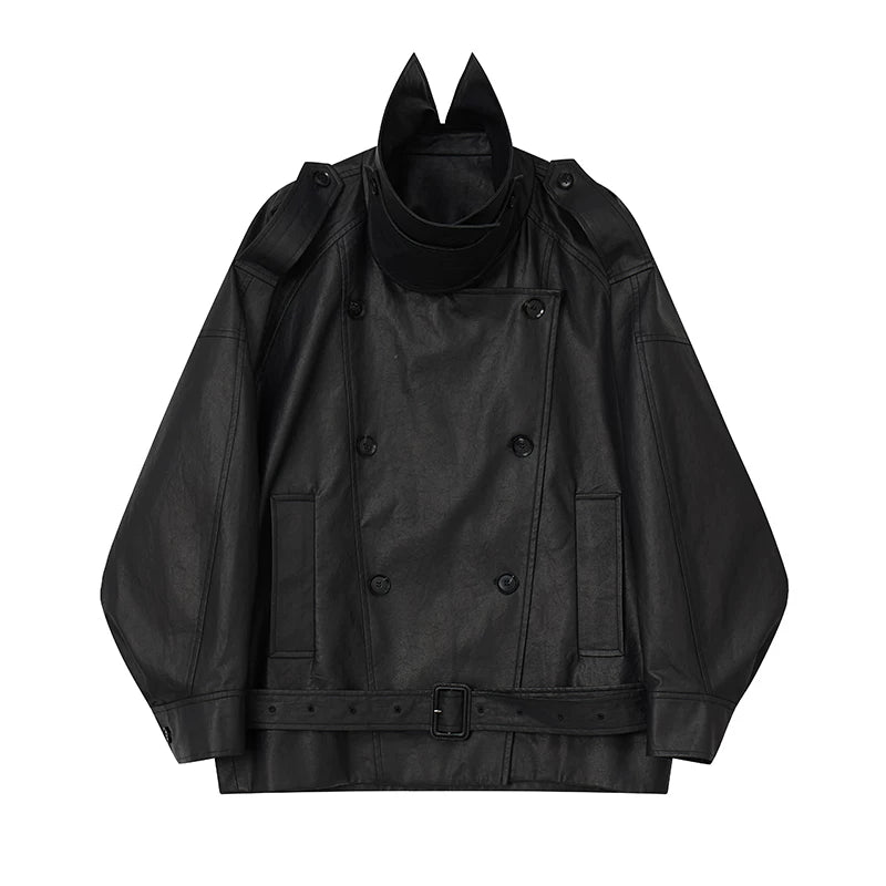 Waxed double-breasted cropped trench jacket