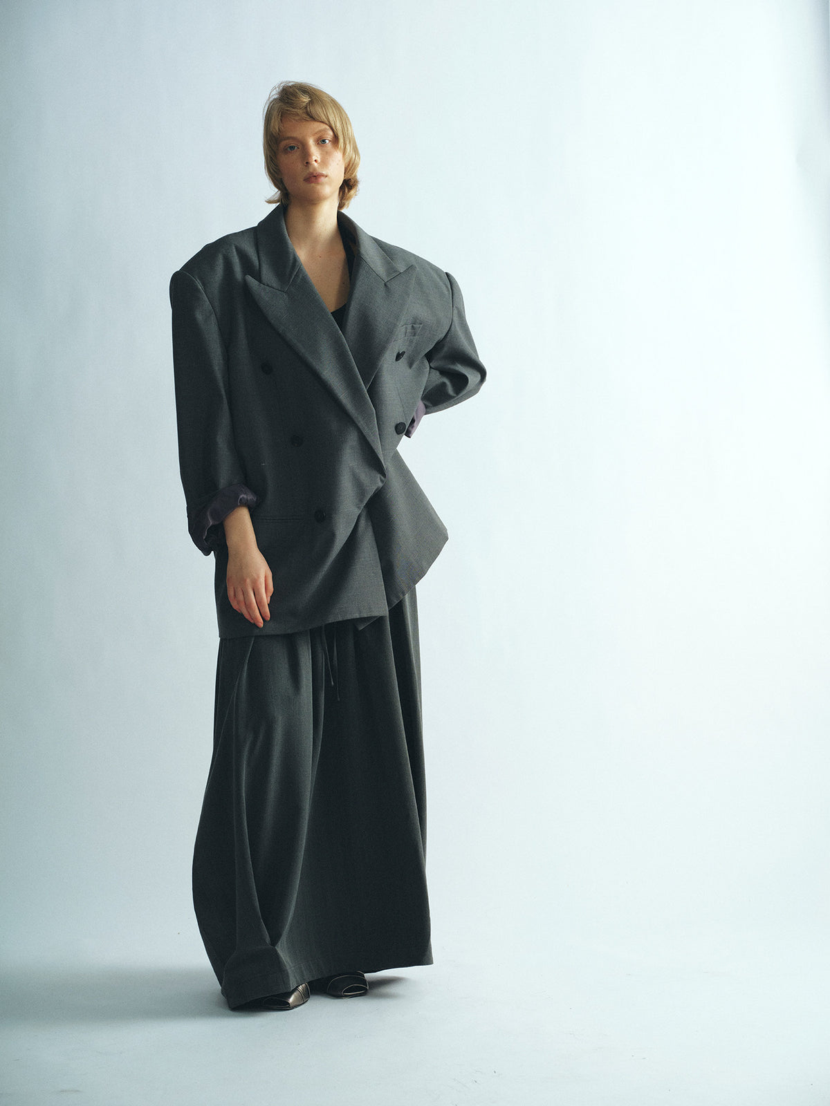 Double-breasted oversized wool blazer