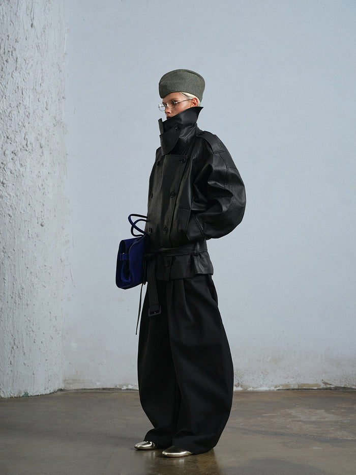 Waxed double-breasted cropped trench jacket