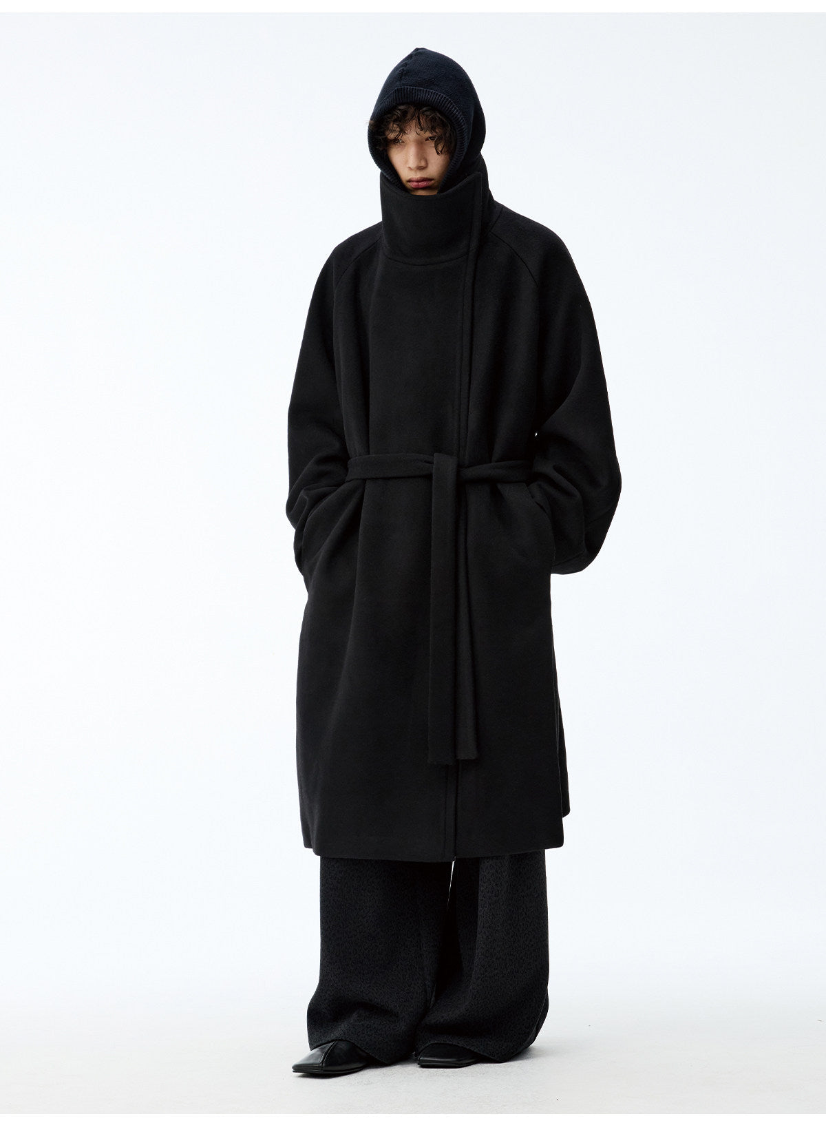 Asymmetric Zip Tie-Waist Coat