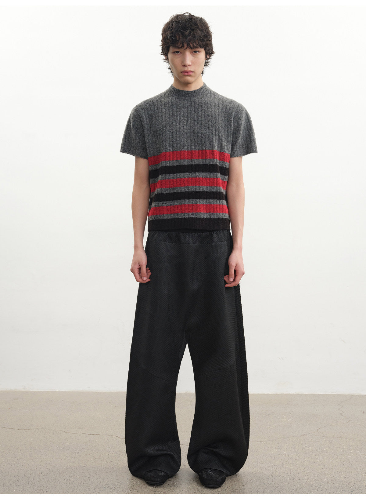 Black & Red Striped Knit T-Shirt