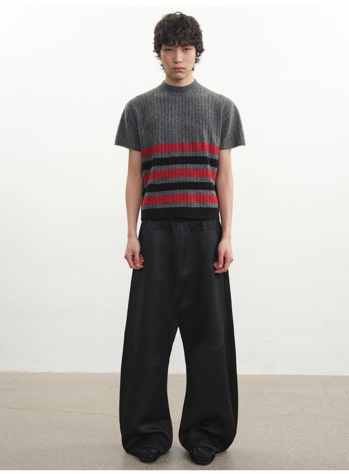 Black & Red Striped Knit T-Shirt
