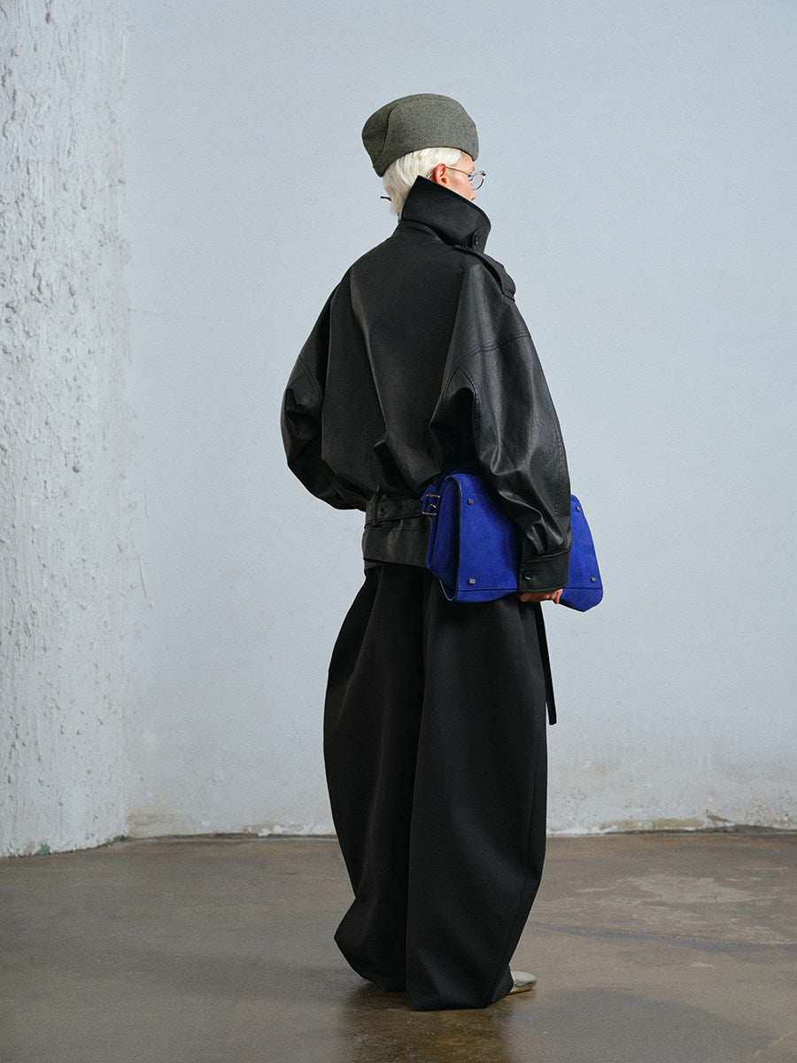 Waxed double-breasted cropped trench jacket