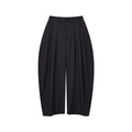 Pleated curved wide-leg trousers