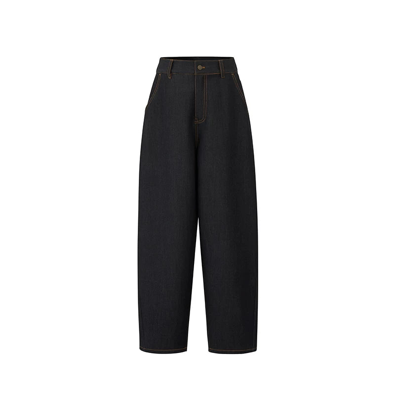 Washed denim-look wide-leg pants