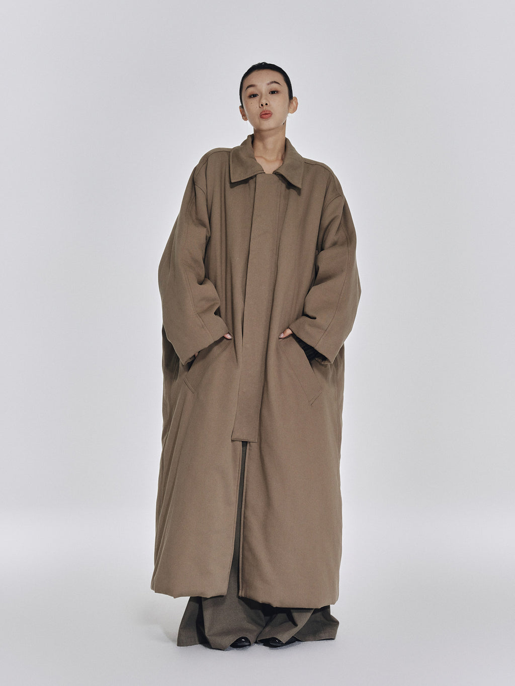 Stand-collar detachable long padded coat