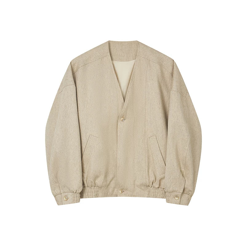 Natural hemp V-neck padded jacket