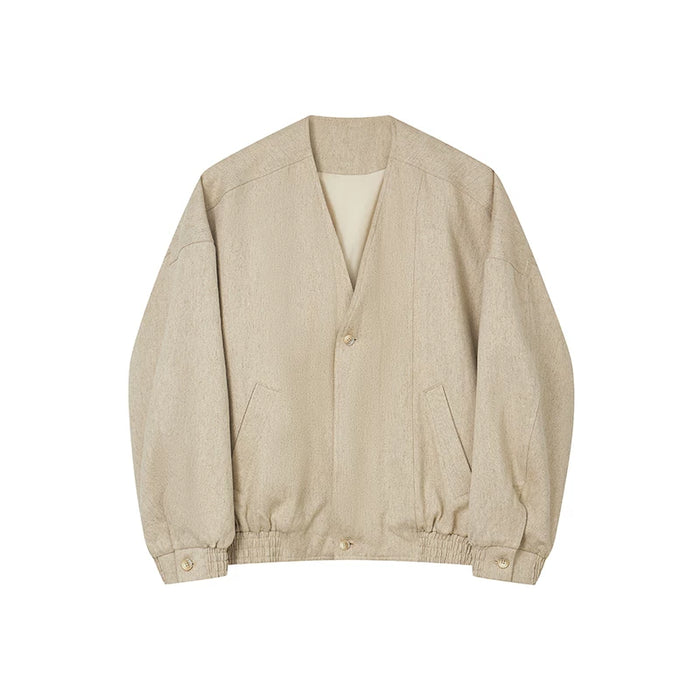 Natural hemp V-neck padded jacket