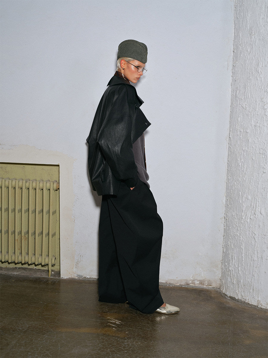 Waxed double-breasted cropped trench jacket