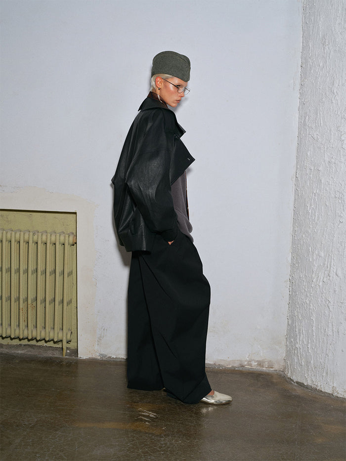 Waxed double-breasted cropped trench jacket