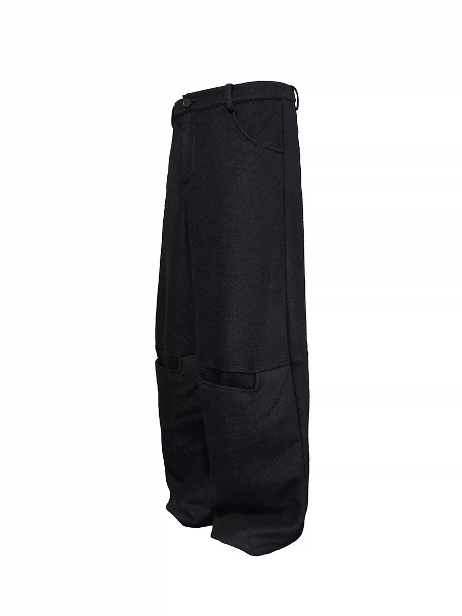 Double knee patch wool wide-leg trousers