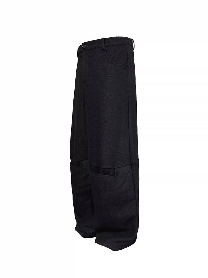Double knee patch wool wide-leg trousers