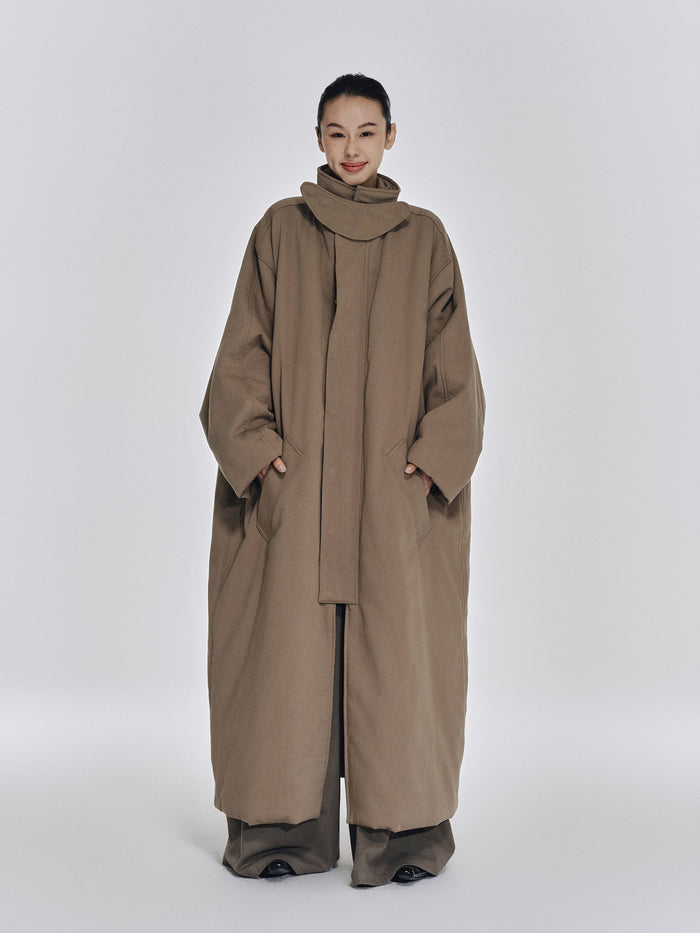 Stand-collar detachable long padded coat