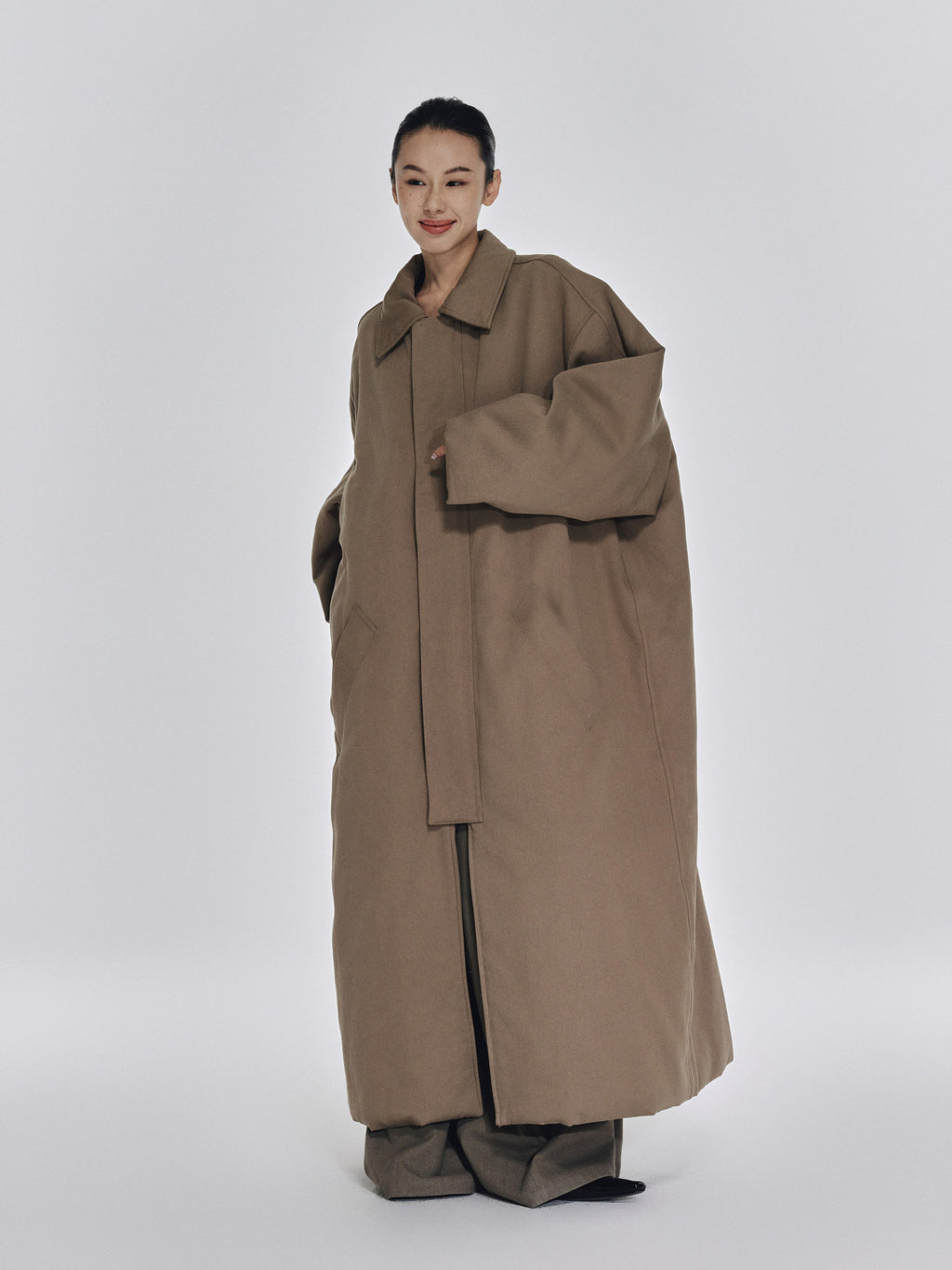 Stand-collar detachable long padded coat