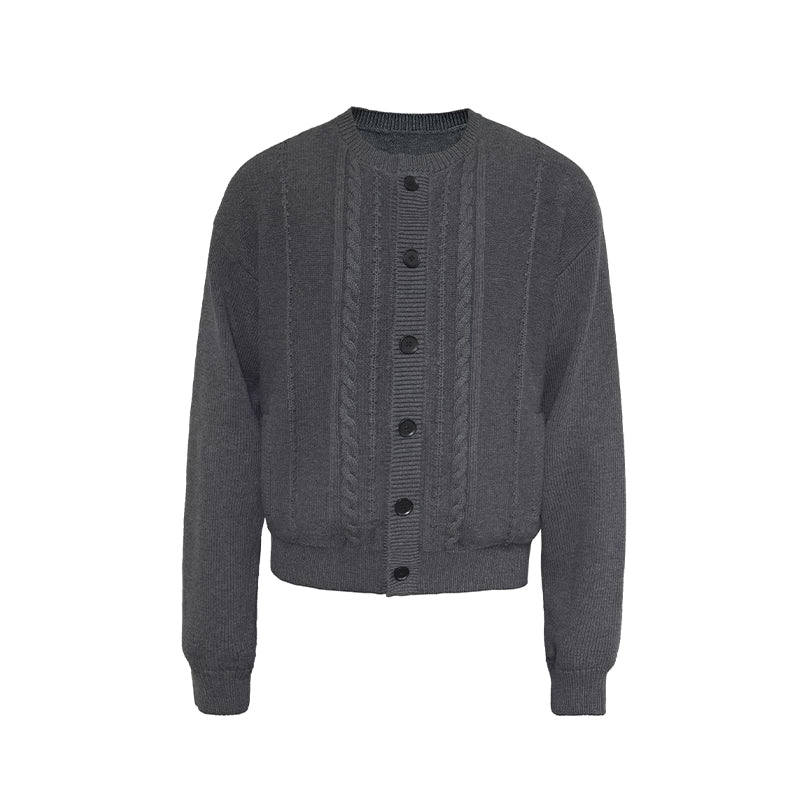 Cable-knit crewneck cardigan