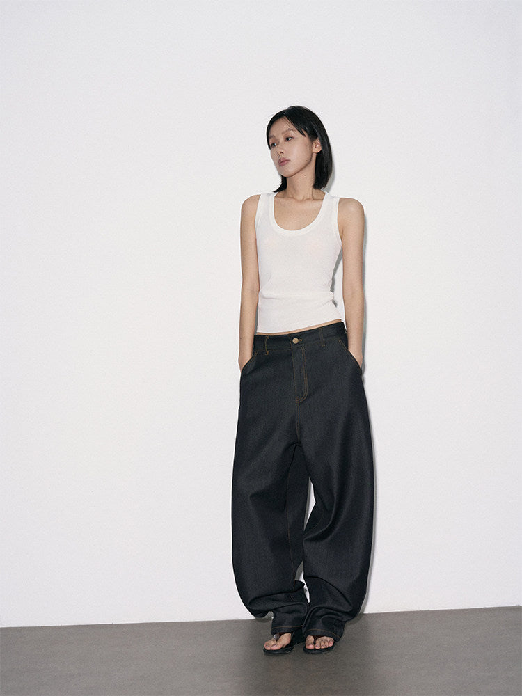 Washed denim-look wide-leg pants