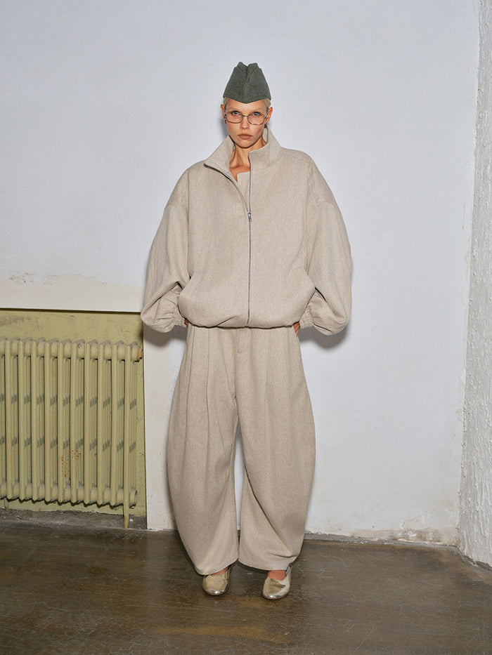 Stand-collar zip-up padded hemp jacket