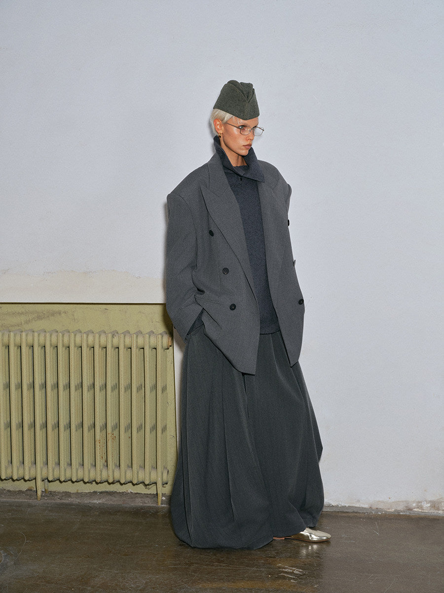Double-breasted oversized wool blazer