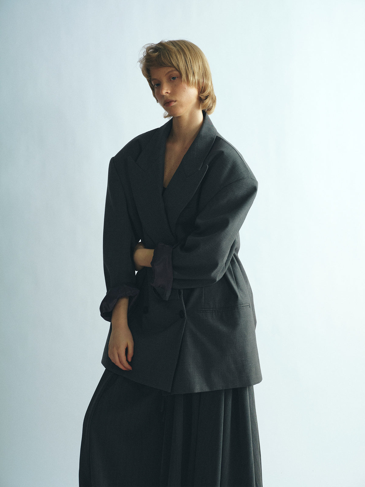 Double-breasted oversized wool blazer