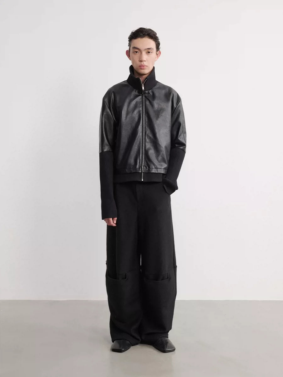 Double knee patch wool wide-leg trousers