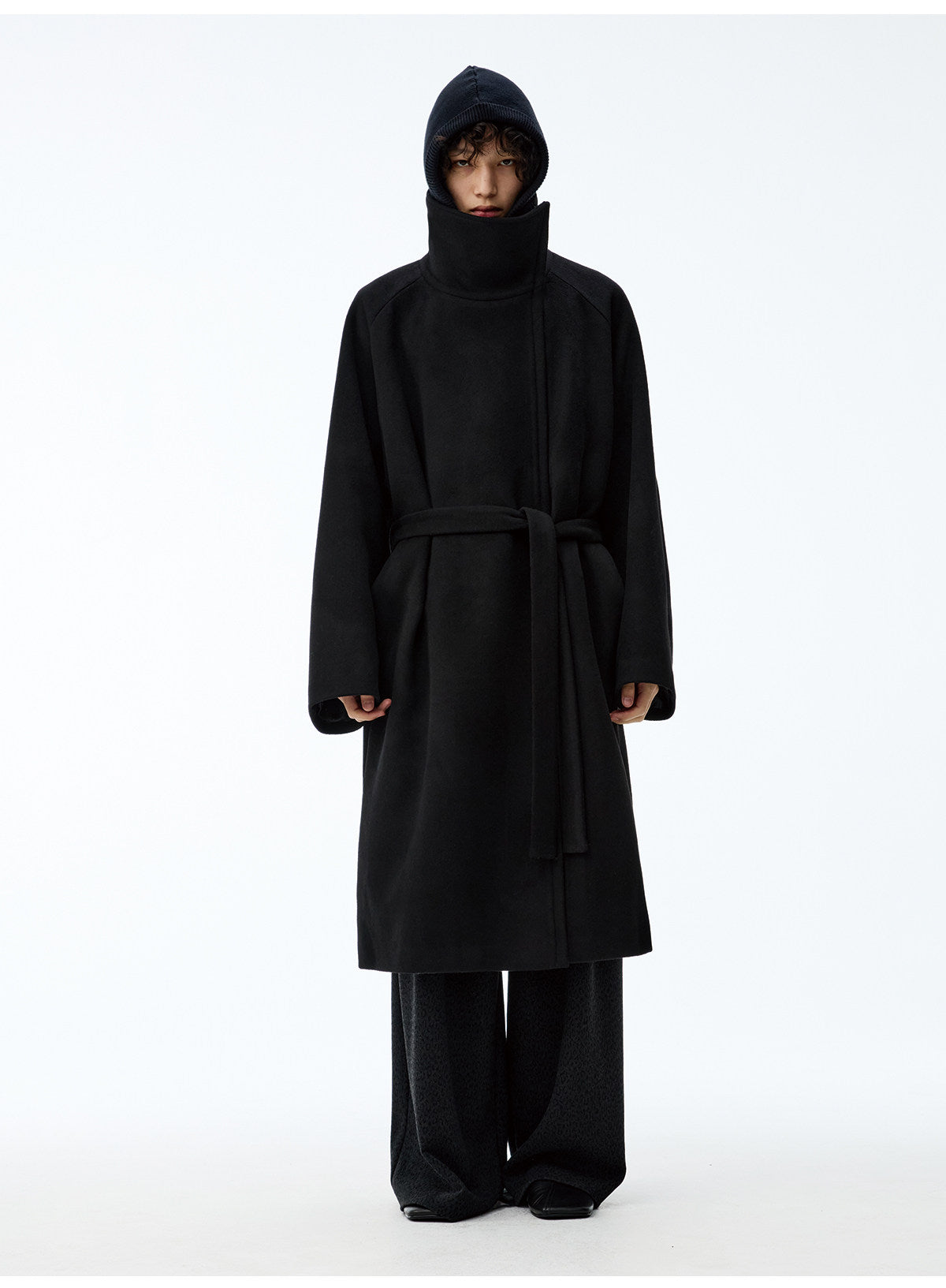 Asymmetric Zip Tie-Waist Coat