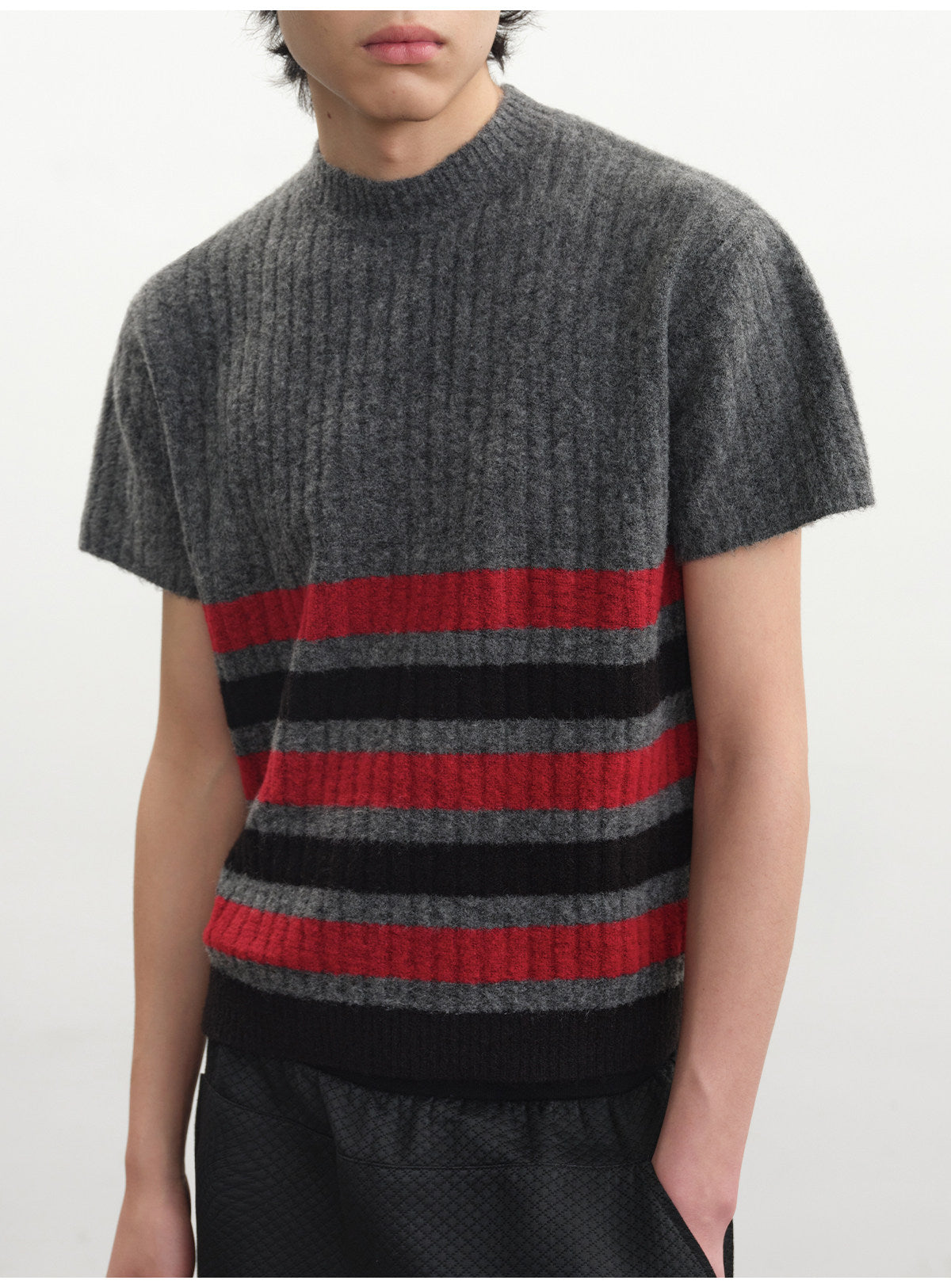 Black & Red Striped Knit T-Shirt