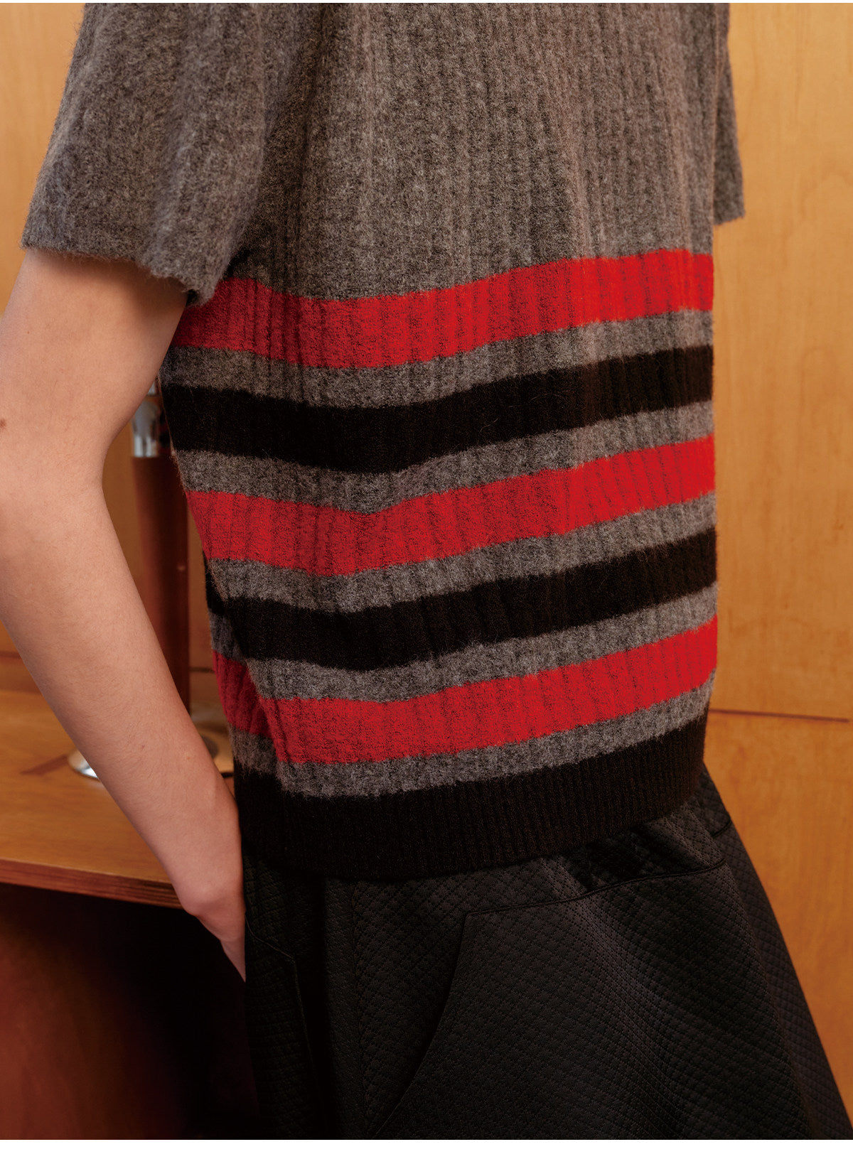 Black & Red Striped Knit T-Shirt
