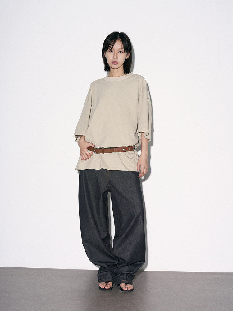 Washed denim-look wide-leg pants