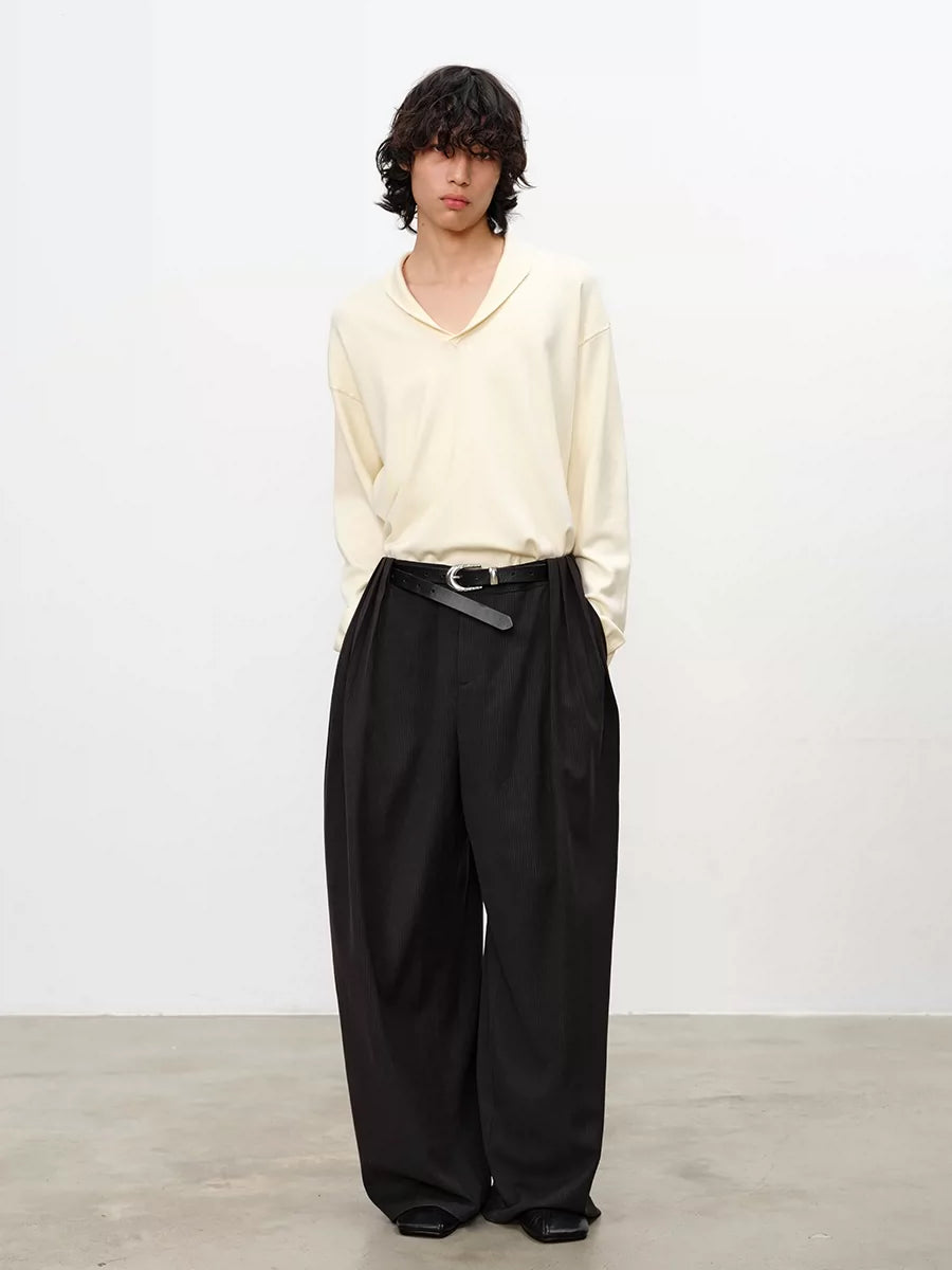 Side Pleated Striped Pants