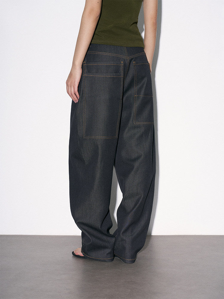 Washed denim-look wide-leg pants