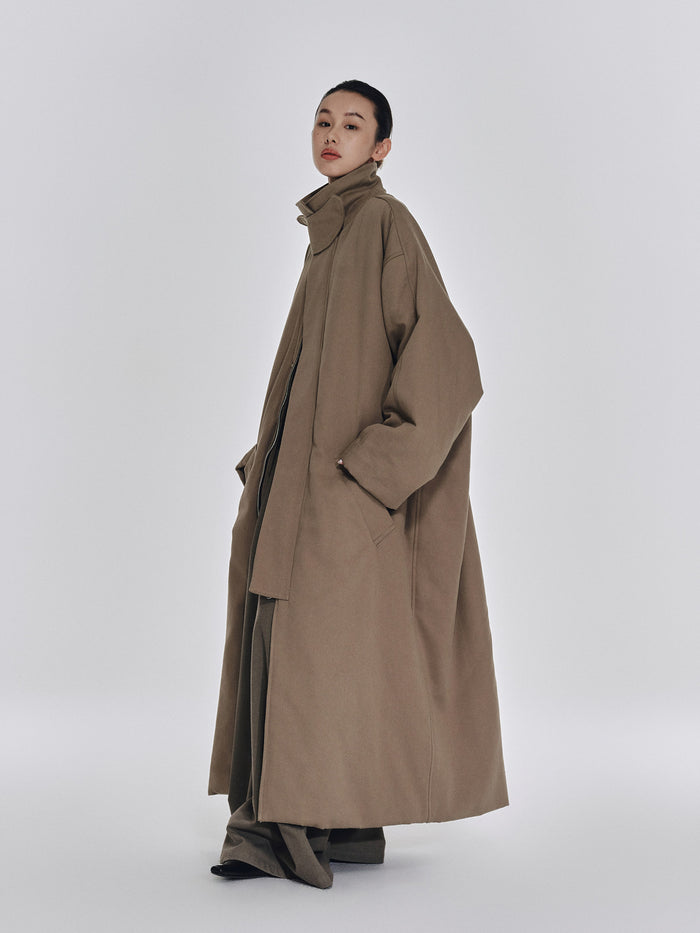 Stand-collar detachable long padded coat
