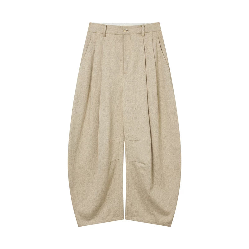 Natural hemp curved wide-leg casual pants