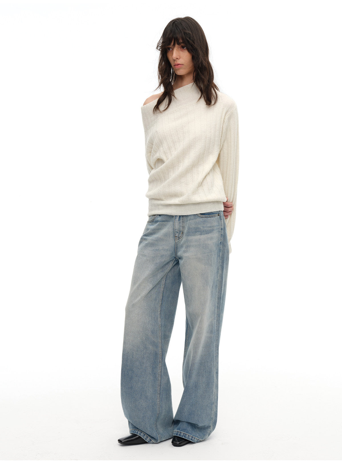 Ribbed Off-Shoulder Sweater
