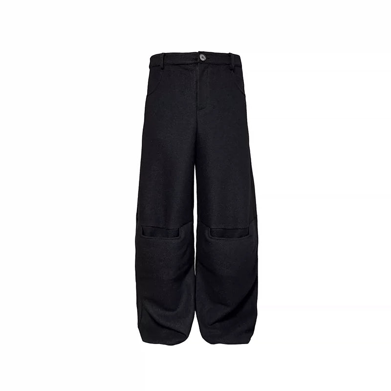 Double knee patch wool wide-leg trousers