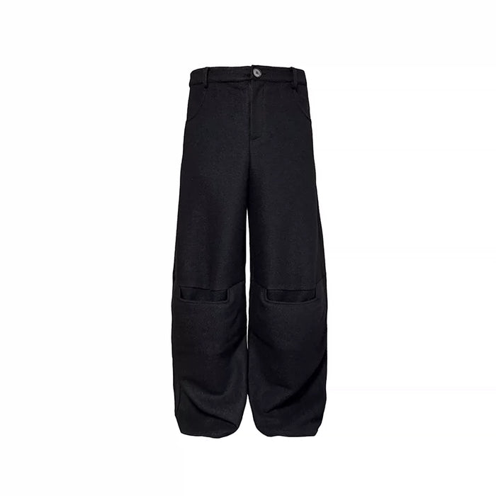 Double knee patch wool wide-leg trousers