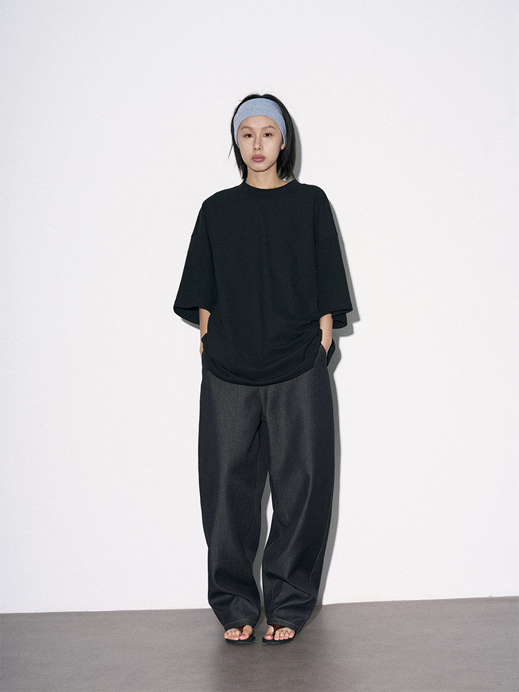 Washed denim-look wide-leg pants
