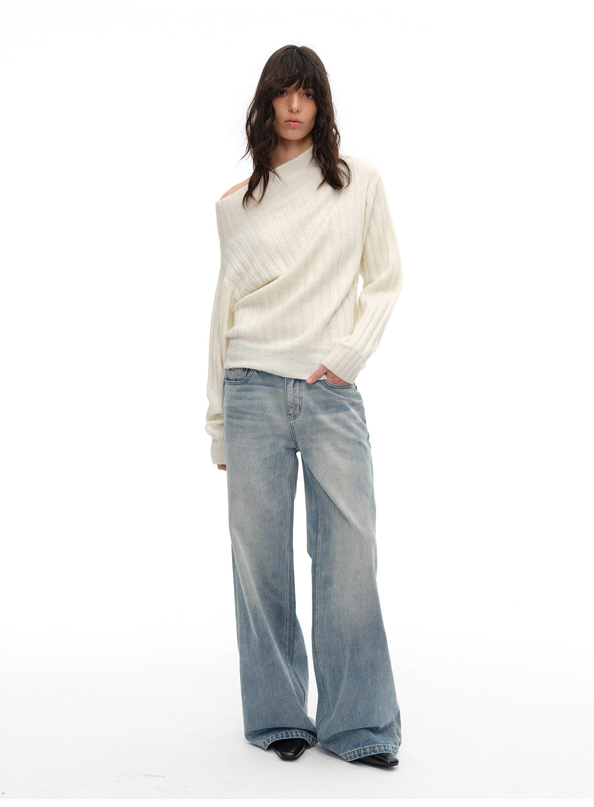 Ribbed Off-Shoulder Sweater