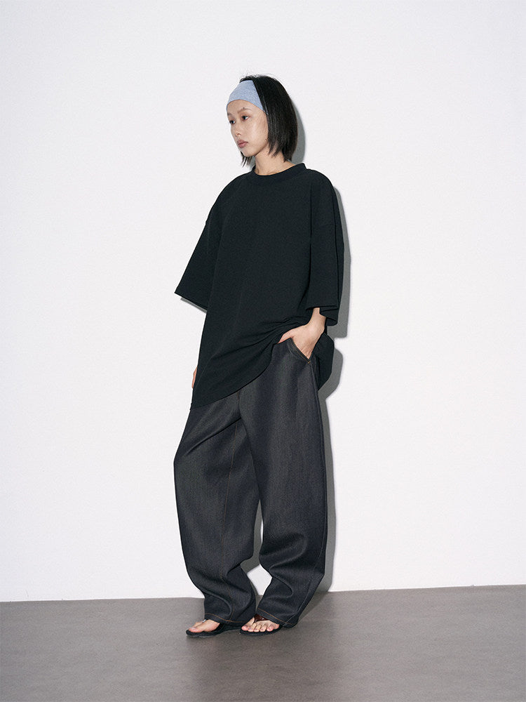 Washed denim-look wide-leg pants
