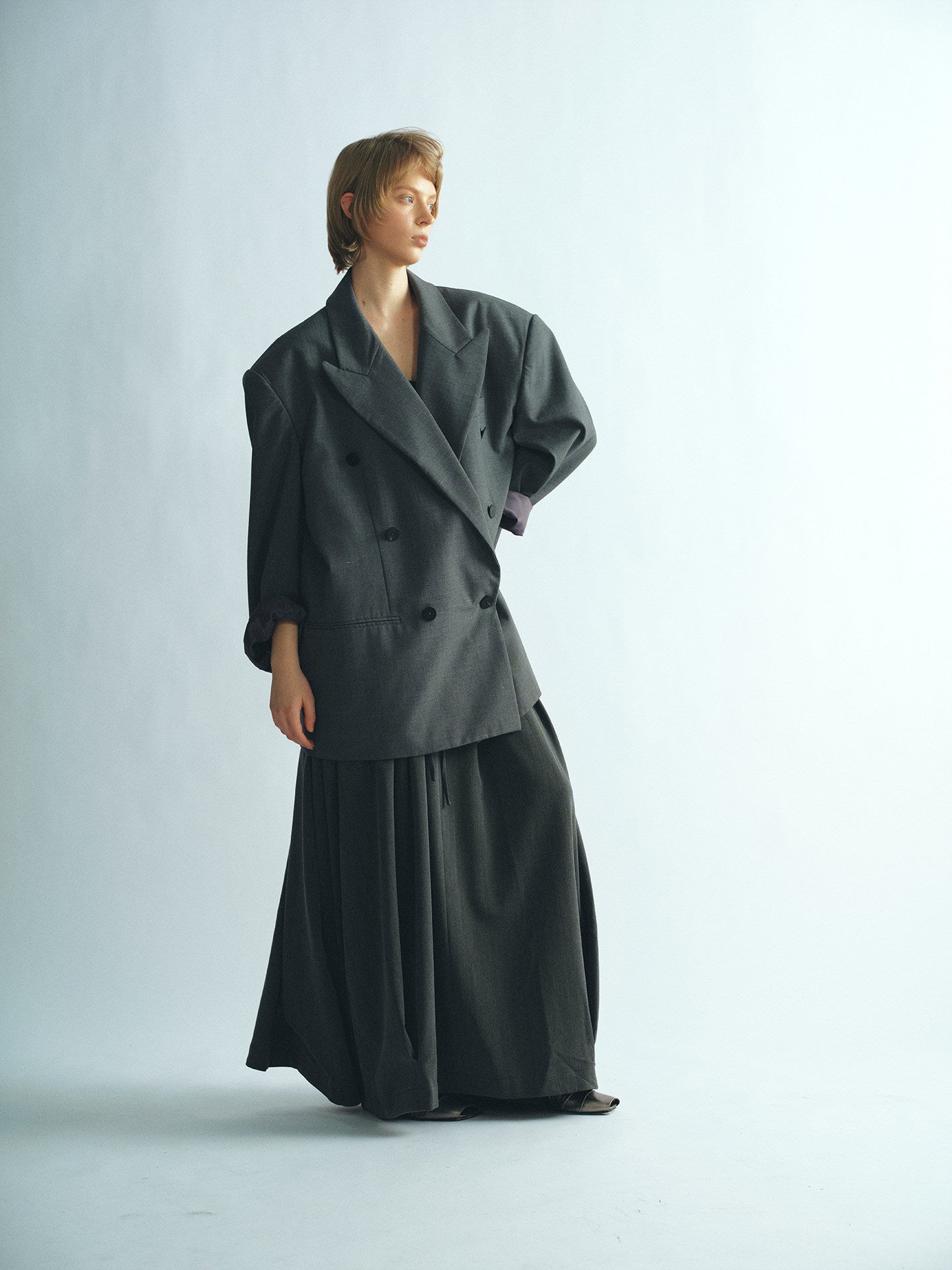 Double-breasted oversized wool blazer