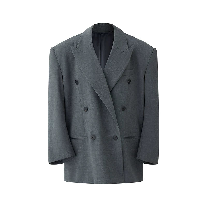 Double-breasted oversized wool blazer