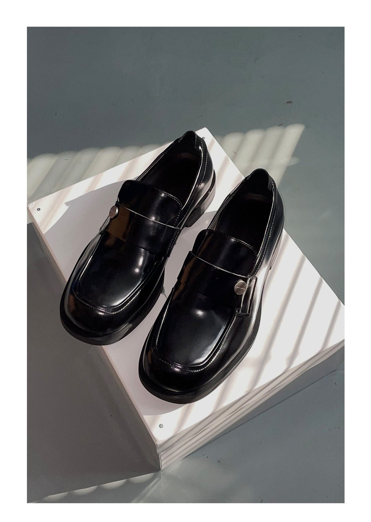 Metal Button Leather Loafers